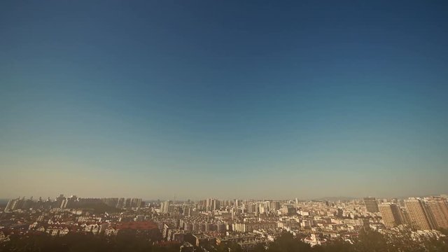 Overlooking panoramic urban in dust.