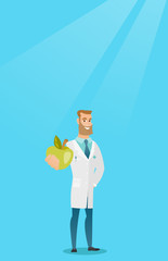 Nutritionist offering fresh apple.