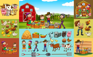Farmers and animals on the farm