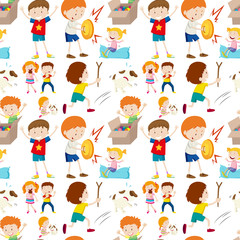 Seamless background design with kids playing