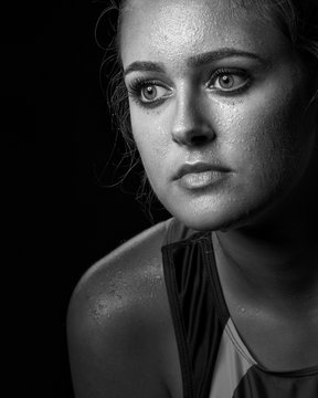 Female athlete sweating