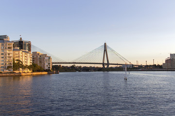 Obraz premium Anzac Bridge at sunset in Sydney Australia seen from Pyrmont