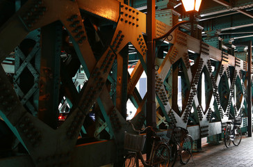 Framework of iron bridge and bolt and bicycle