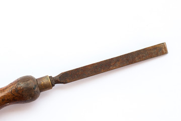 vintage handle screwdriver carpenter tool on the white background