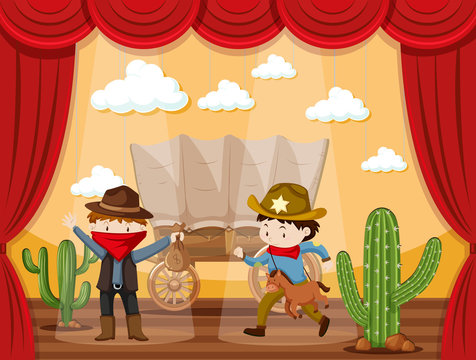 Stage play with two cowboys