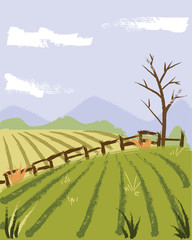 painting style farmer field