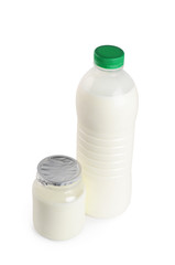 Milk and yogurt isolated on white