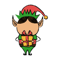 happy merry christmas elf holding gift character