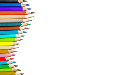 Color pencil and pencil with white background and crayon for isolate and cut out the background, Stationery, Color pencil and shavings