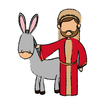 saint joseph with donkey manger cartoon