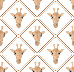Seamless pattern with giraffes rhombuses on white background