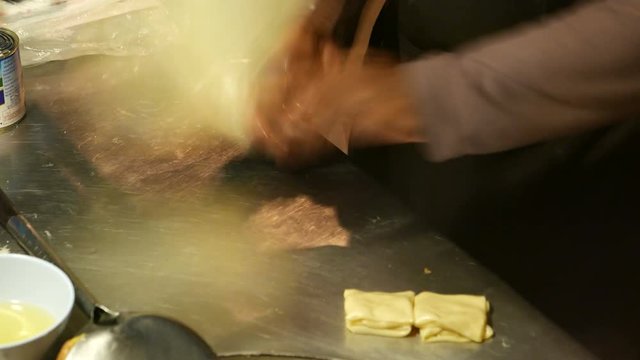 Making Roti a fried bread sheet, Thailand Street Food