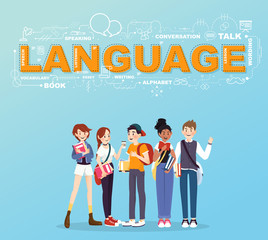 A group of student studies many languages infographic design
