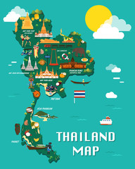 Obraz premium Thailand map with colorful landmarks illustration design