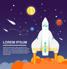 Space shuttle and solar system Infographics Flat design. Vector illustration