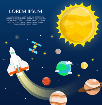 rocket and solar system Infographics Flat design. Vector illustration