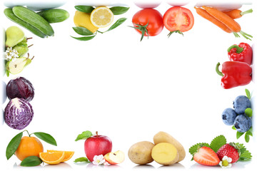 Obst und Gemüse Früchte Textfreiraum Rahmen Apfel Orange Tomaten Beeren Freisteller freigestellt isoliert