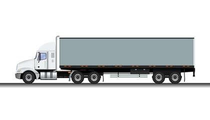 Detailed Side View Grey Trailer Truck Vector Illustration for Vehicle or Shipment Transportation Related Design