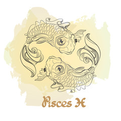 Hand drawn line art of decorative zodiac sign Pisces.