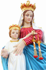 Statues of Holy Women in Roman Catholic Church, Thailand isolated on white background.