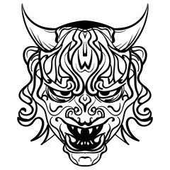 vector black and white demon with horns
