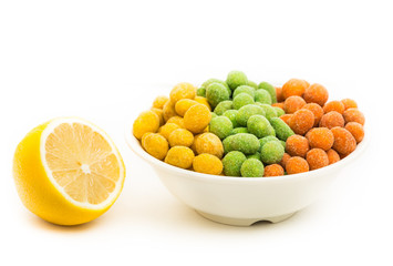 Fried peanut grains coated by flour and spicy
