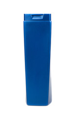 Blue plastic bottle for shampoo isolated on white background