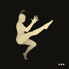 Man is Posing and Dancing. Silhouette of a Dancer. A Dancer Performs Acrobatic Elements. Sports Concept. 3D Model of Man. Human Body. Sport Symbol. Design Element. Vector Illustration.