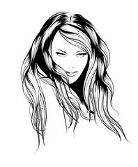 Vector Sketch. Beauty girl face on a white background