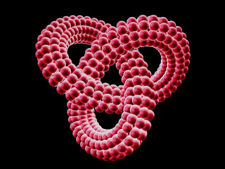abstract red infinity object made of many small shiny spheres