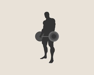 bodybuilder and barbell silhouettes. Icon of the posing athlete