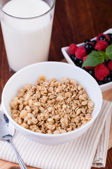 muesli breakfast on a wooden table