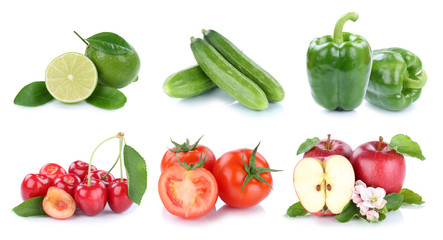 Obst und Gemüse Früchte Apfel Tomaten Farben frische Collage Freisteller freigestellt isoliert