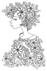 Girl with flowers, hand-drawn illustration