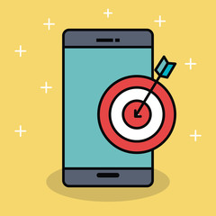 Smartphone with target over yellow background vector illustration