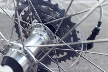 Obraz premium modern bicycle gears and rear derailleur, shallow depth of field, filter effect