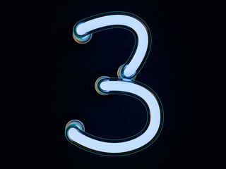 Neon tube number on dark background. 3D rendering