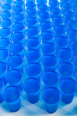 blue disposable plastic glasses