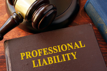 Book with title professional liability and gavel.