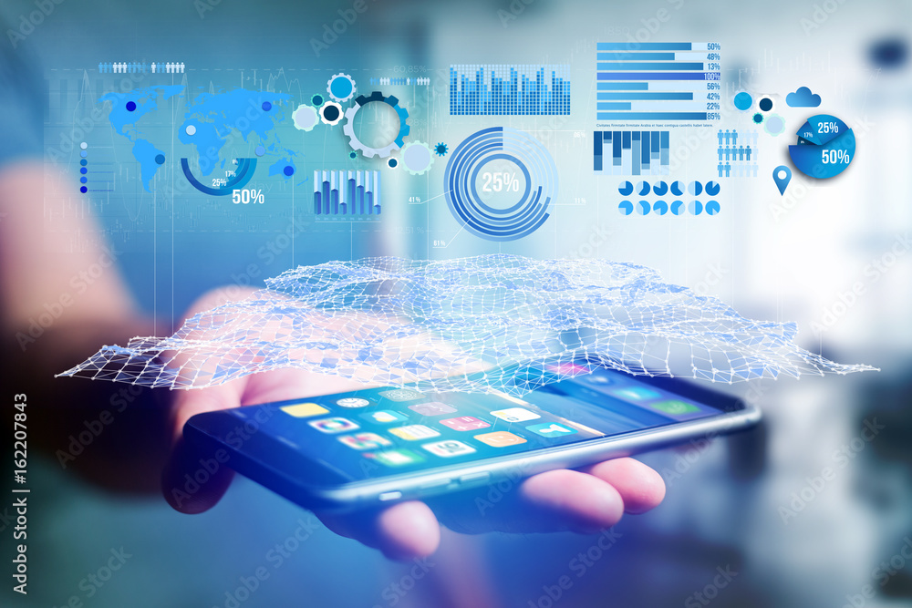 Aufkleber business stats displayed as graph and chart on a futuristic interface - business concept
