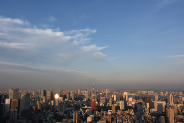 Obraz premium 日本の東京都市風景・夕方（港区や江東区方面などを望む）