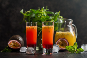 Cold cocktail with passion fruit