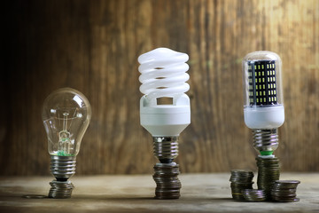 different lamp on coin savings concept