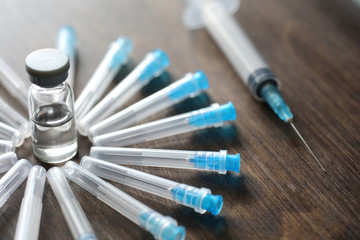 Ampoule and needles from a medical syringe