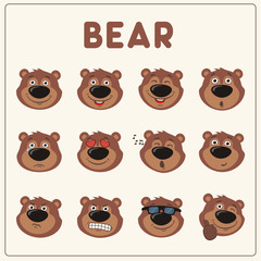 Fototapeta premium Emoticons set cartoon teddy bear. Collection isolated funny teddy bear different emotion.