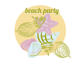 sea elements starfish, palm, seashell. Vector illustration.