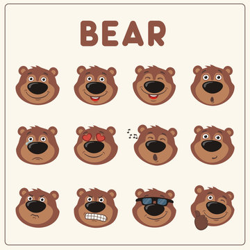 Emoticons set cartoon teddy bear. Collection isolated funny teddy bear different emotion.