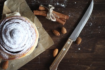 Delicious pastry with cinnamon and fruit