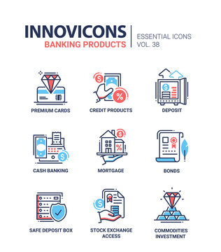 Banking Products - modern vector line design icons set.