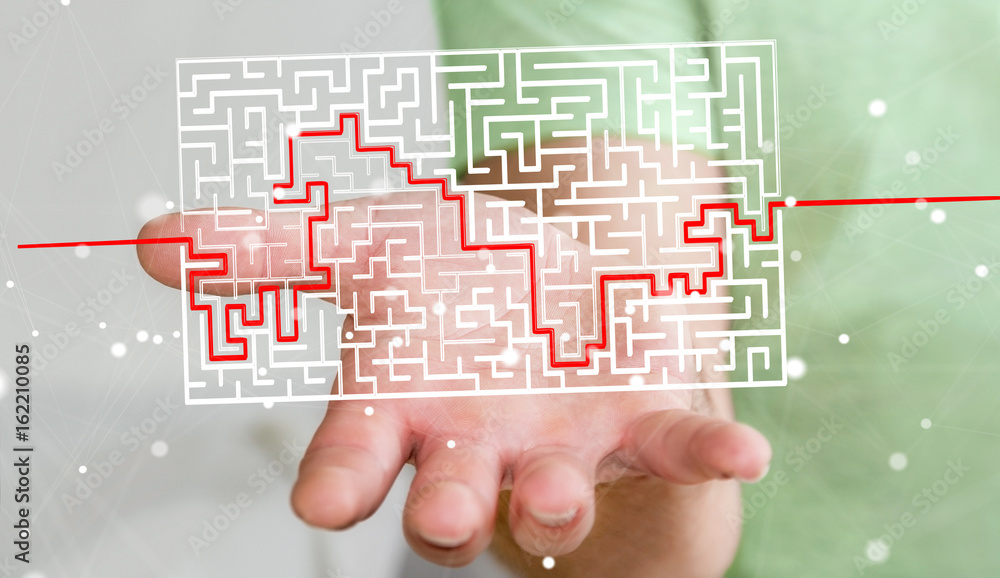 Poster Businessman searching solution of a complicated maze